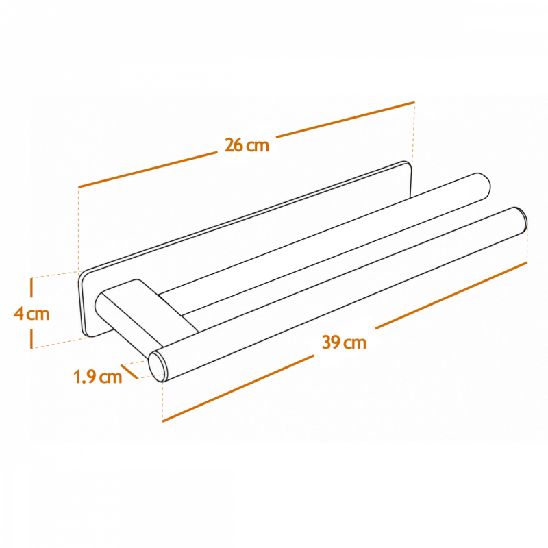 Porte serviettes adhésif - 2 barres - Chrome