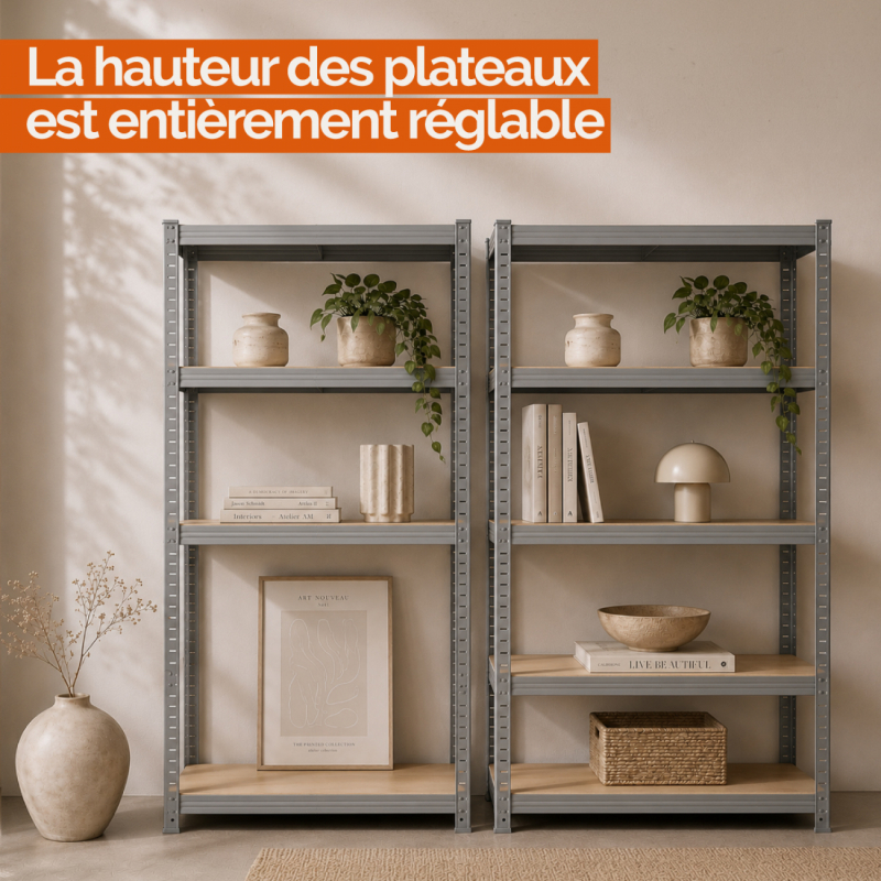 Étagère de stockage métallique - 180 x 110 x 40 cm - Gris