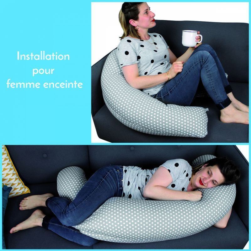 Coussin d'allaitement 180 cm Douceur - Gris pois