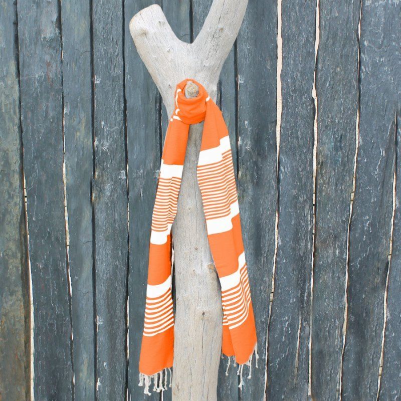 Fouta rayures fines - Orange et blanc