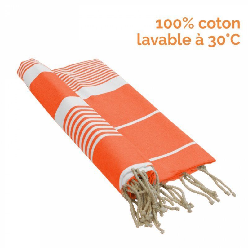 Fouta rayures fines - Orange et blanc