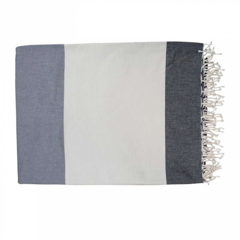 Fouta XXL bandes larges - Gris et beige