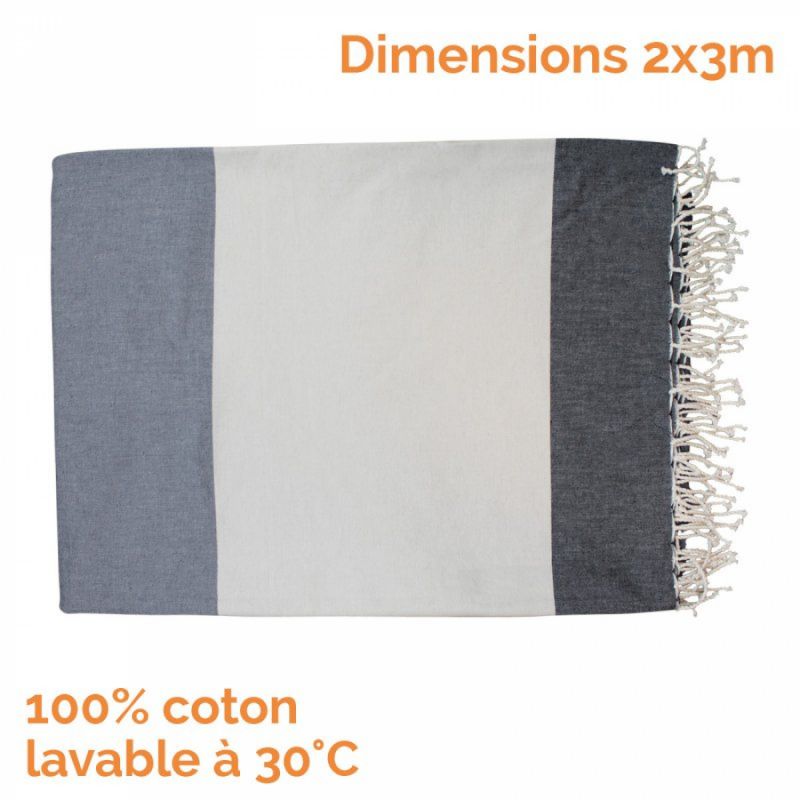 Fouta XXL bandes larges - Gris et beige