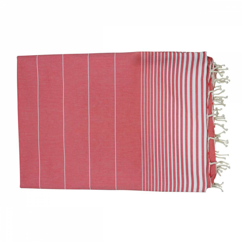 Fouta XXL rayures dégradées - Rouge vermeil et blanc