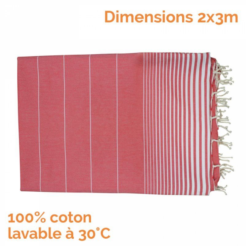 Fouta XXL rayures dégradées - Rouge vermeil et blanc