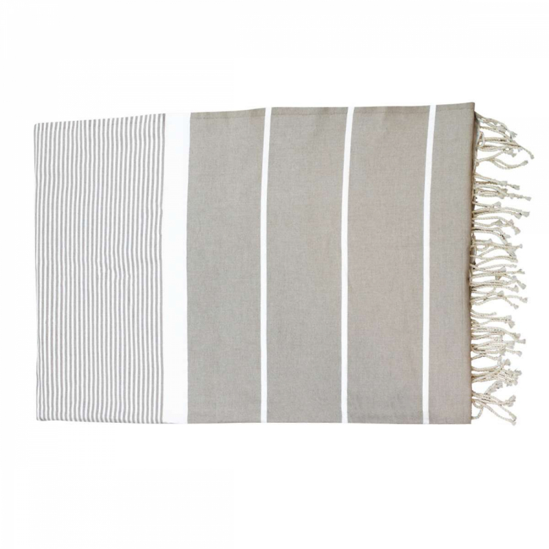 Fouta XXL rayures fines - Beige et blanc