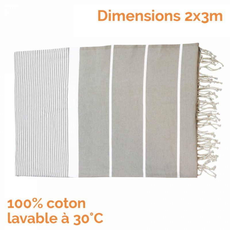 Fouta XXL rayures fines - Beige et blanc