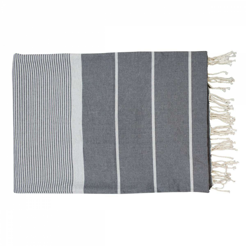 Fouta XXL rayures fines - Gris foncé et gris clair