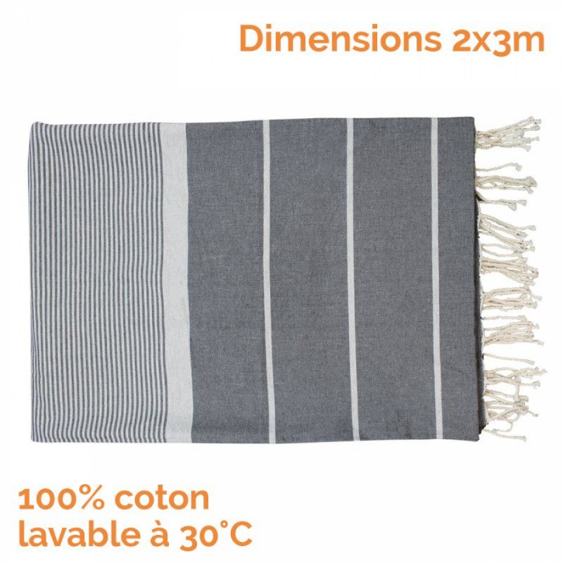 Fouta XXL rayures fines - Gris foncé et gris clair