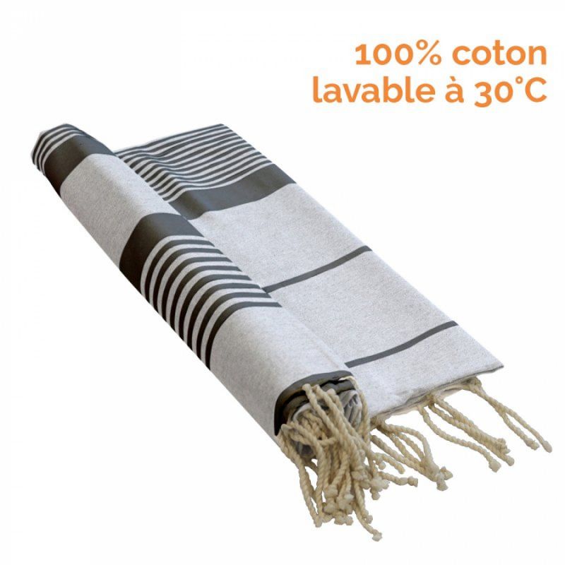 Fouta rayures fines - Blanc cassé et gris foncé