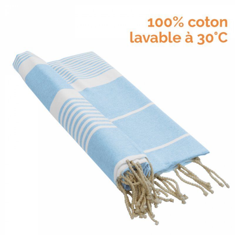 Fouta rayures fines - Bleu ciel et blanc