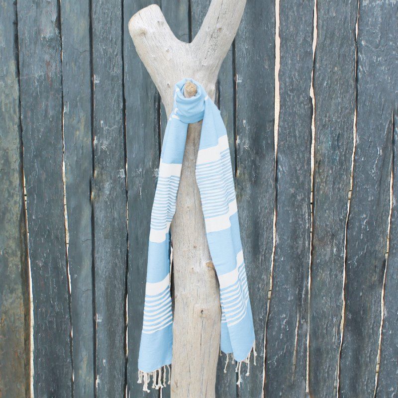 Fouta rayures fines - Bleu ciel et blanc