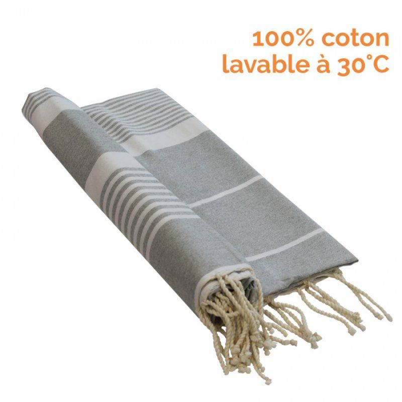 Fouta rayures fines - Gris clair et blanc