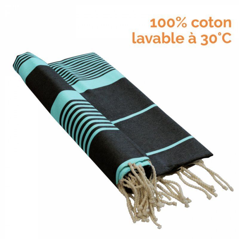 Fouta rayures fines - Gris foncé et bleu