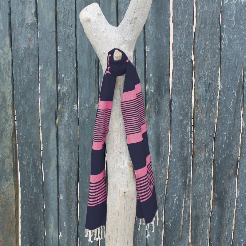 Fouta rayures fines - Gris foncé et rose