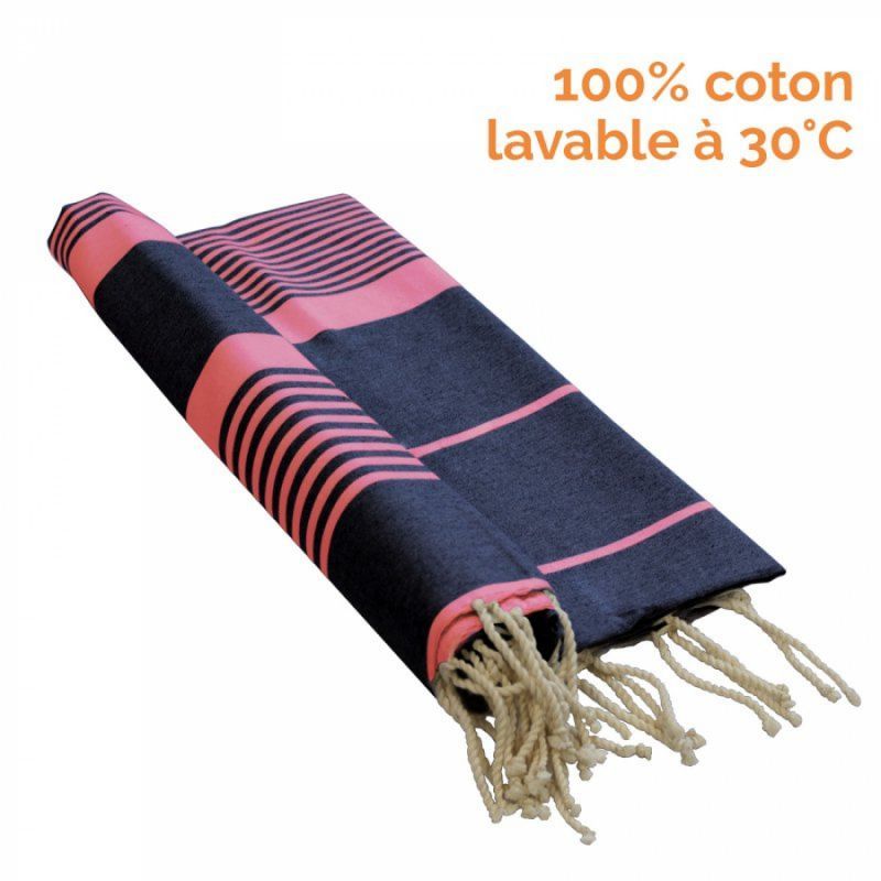 Fouta rayures fines - Gris foncé et rose