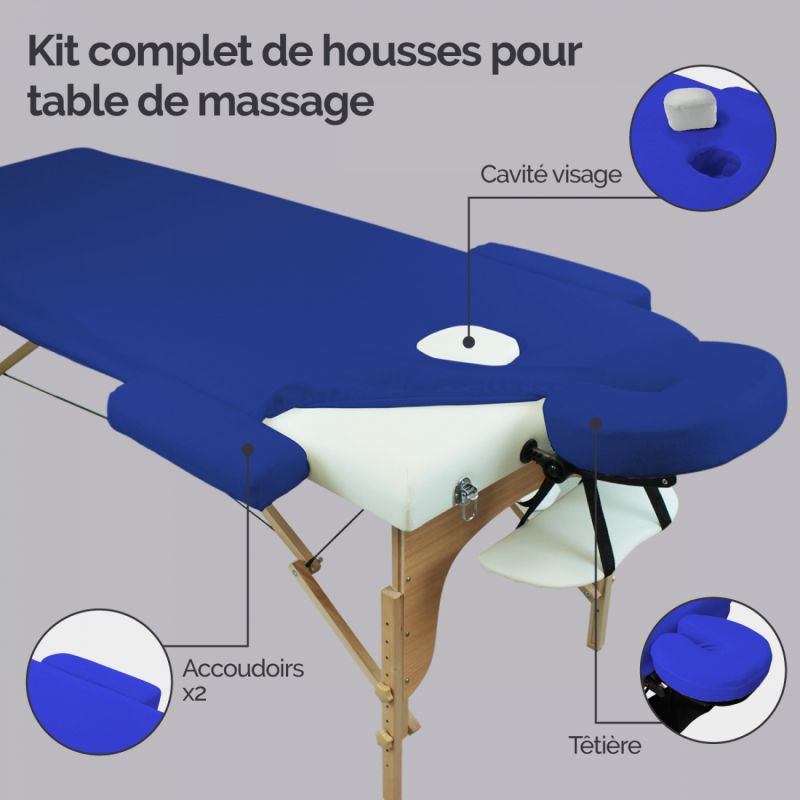 Kit complet de housses pour table de massage - Éponge - Bleu azur