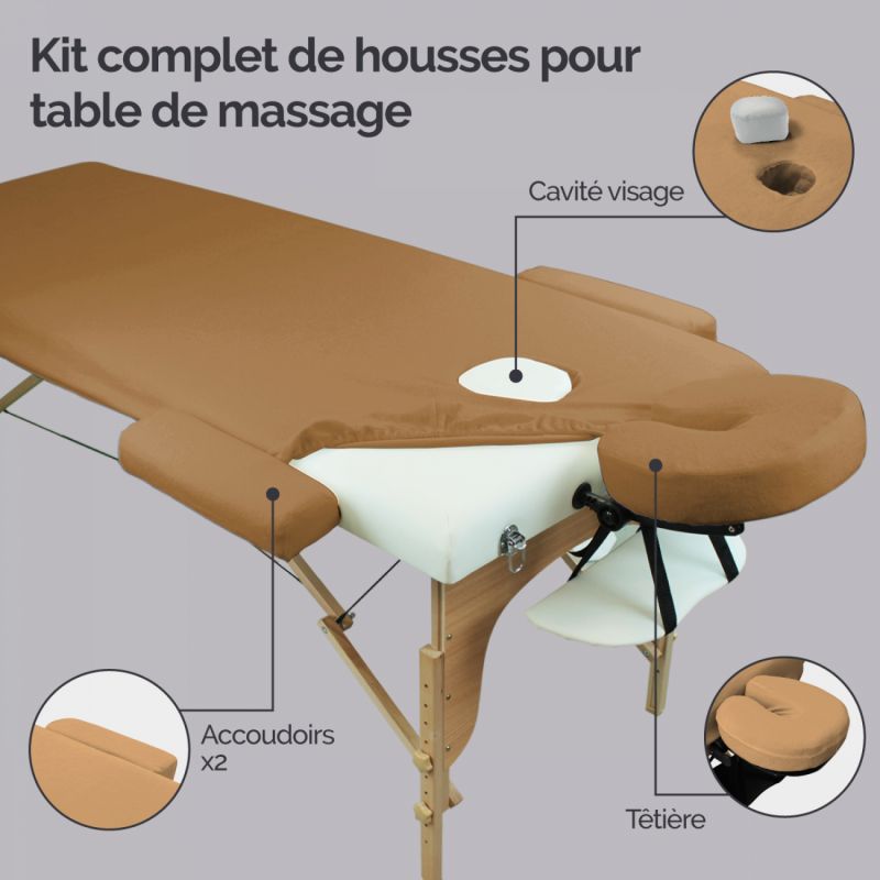 Kit complet de housses pour table de massage - Éponge - Marron clair