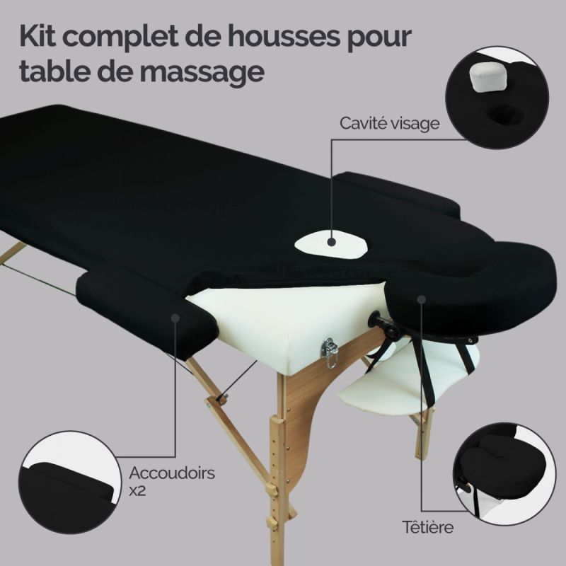 Kit complet de housses pour table de massage - Éponge - Noir