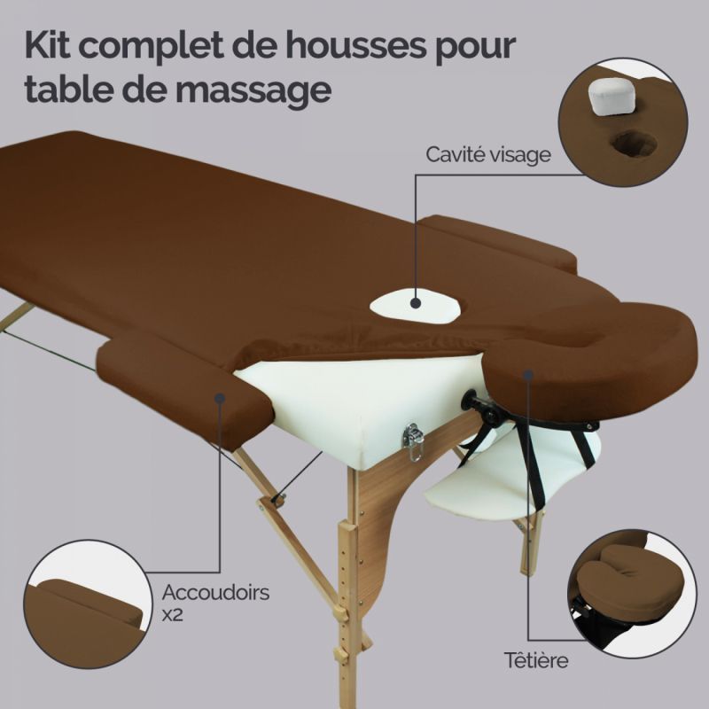 Kit complet de housses pour table de massage - Éponge - Marron foncé