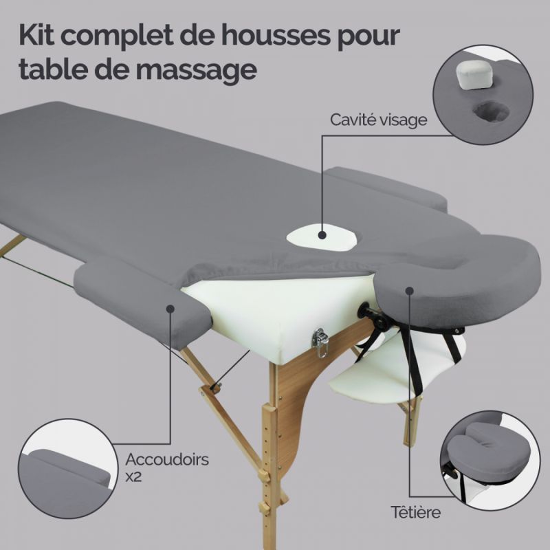 Kit complet de housses pour table de massage - Éponge - Gris