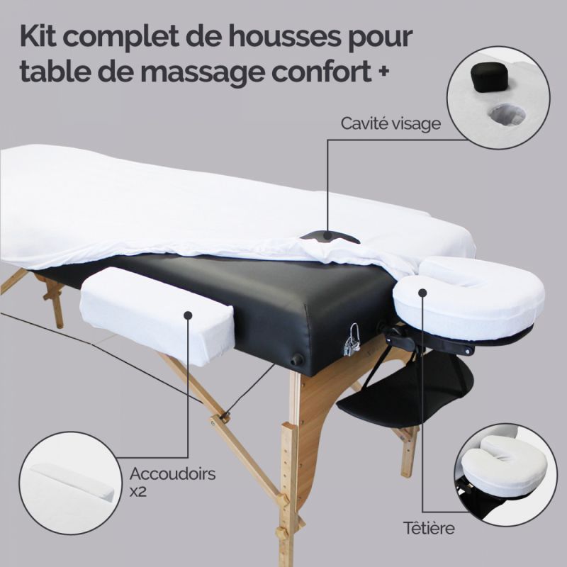 Kit complet de housses pour table de massage - Confort Plus - Éponge - Blanc