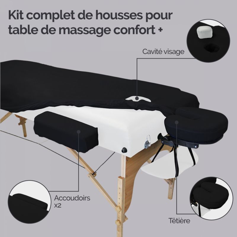Kit complet de housses pour table de massage - Confort Plus - Éponge - Noir