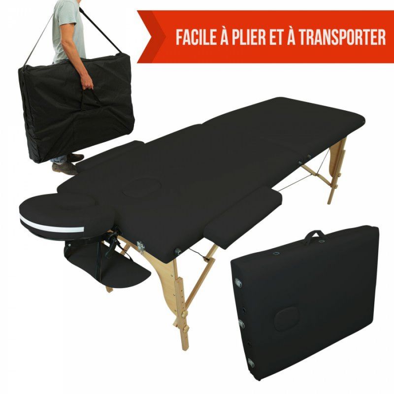 Table de massage bois - 2 Zones - Noir