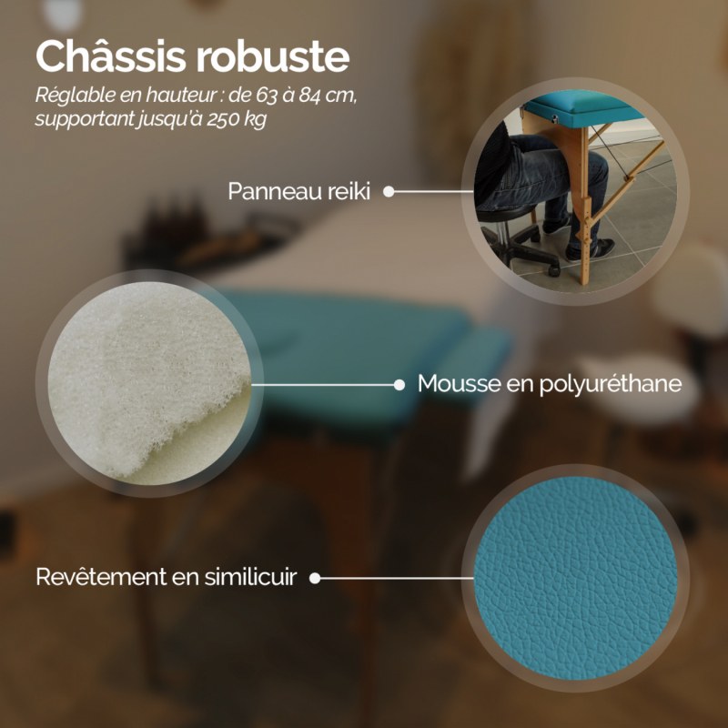 Table de massage bois - 2 Zones - Bleu turquoise