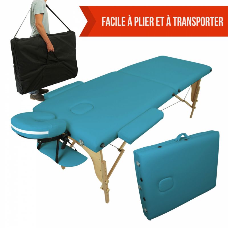 Table de massage bois - 2 Zones - Bleu turquoise