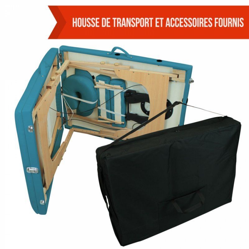 Table de massage bois - 2 Zones - Bleu turquoise