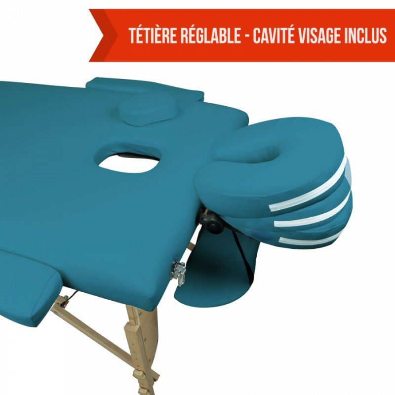 Table de massage bois - 2 Zones - Bleu turquoise