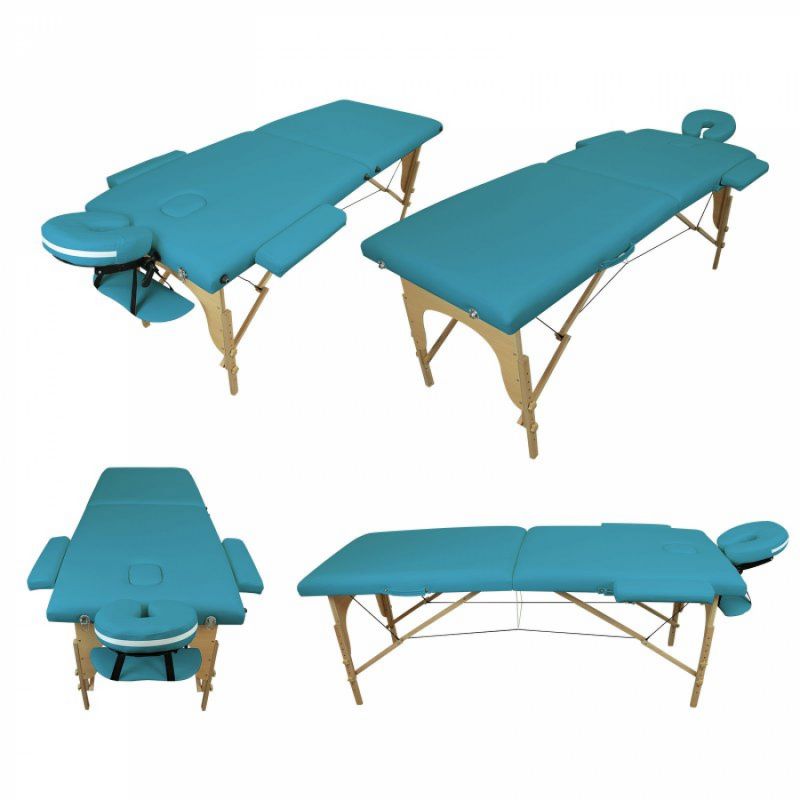 Table de massage bois - 2 Zones - Bleu turquoise