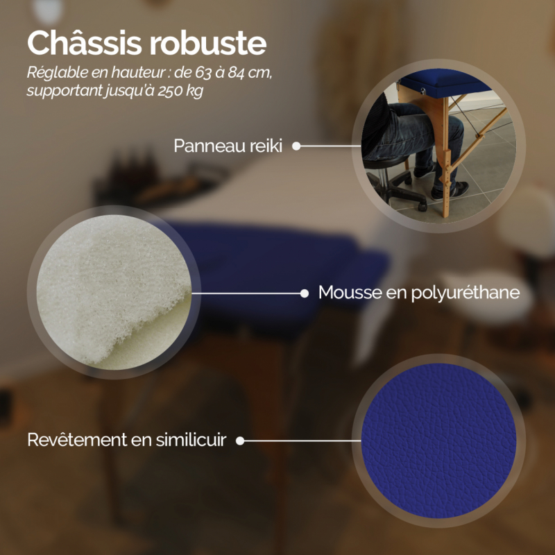 Table de massage bois - 2 Zones - Bleu azur