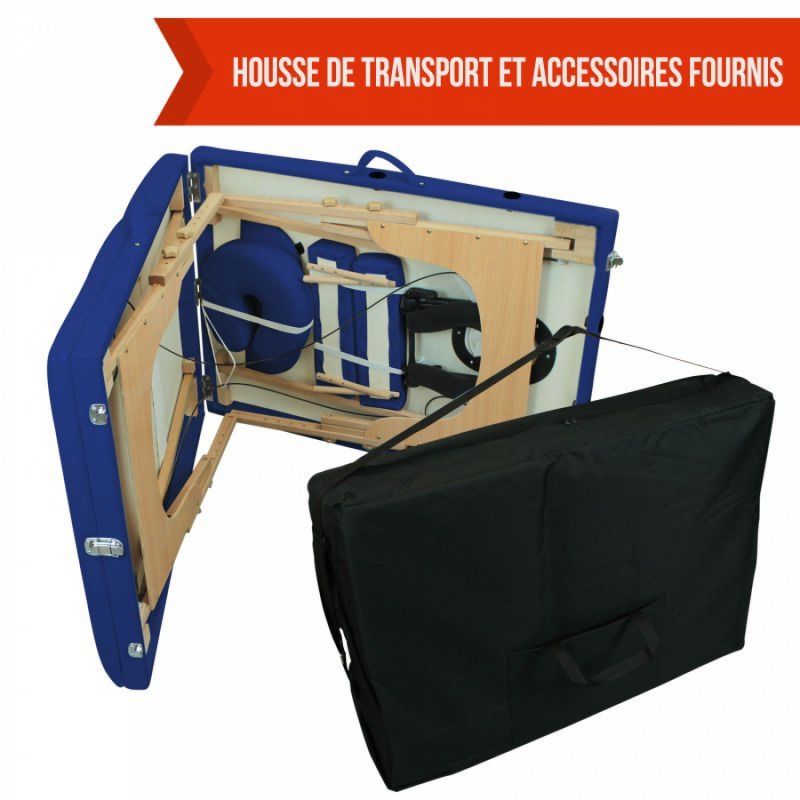 Table de massage bois - 3 Zones - Bleu azur