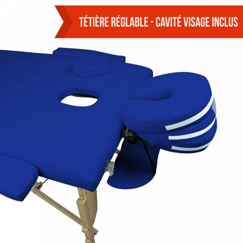 Table de massage bois - 3 Zones - Bleu azur