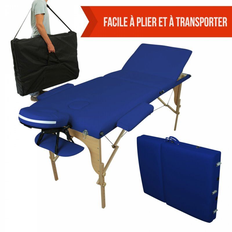 Table de massage bois - 3 Zones - Bleu azur