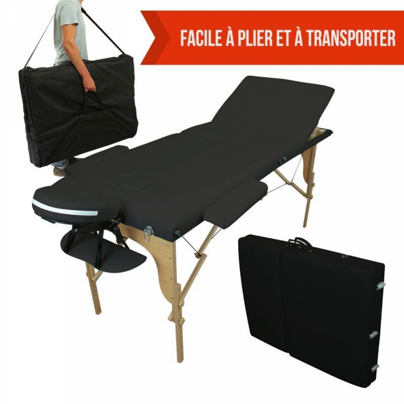 Table de massage bois - 3 Zones - Noir