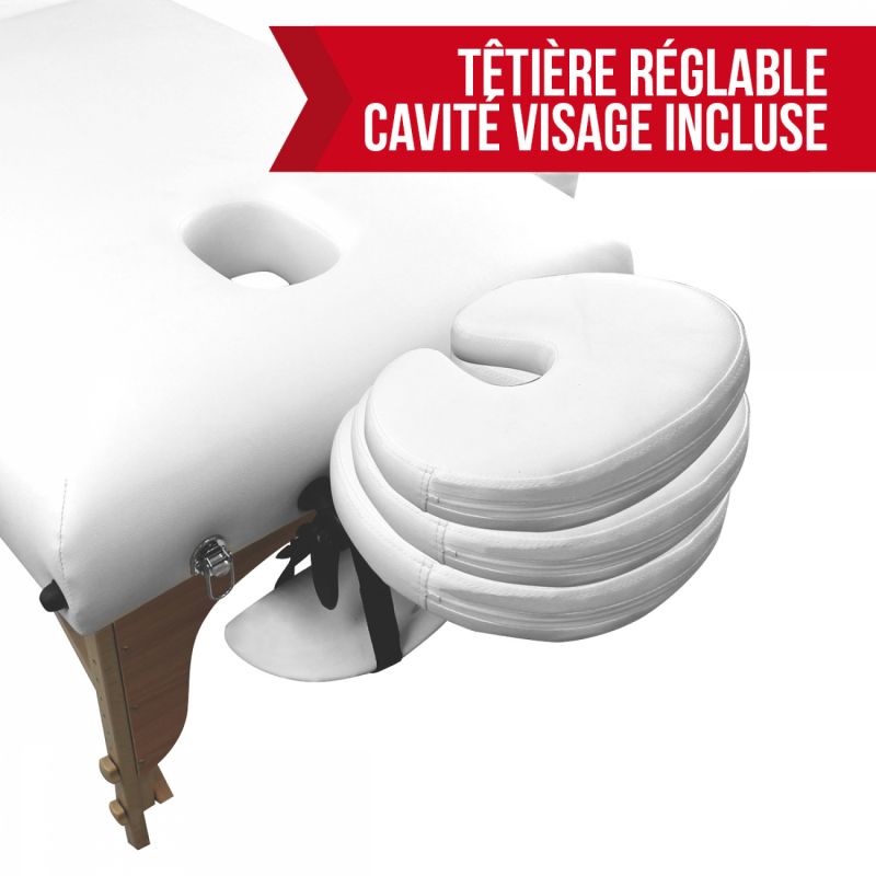 Table de massage bois confort plus - 2 Zones - Blanc
