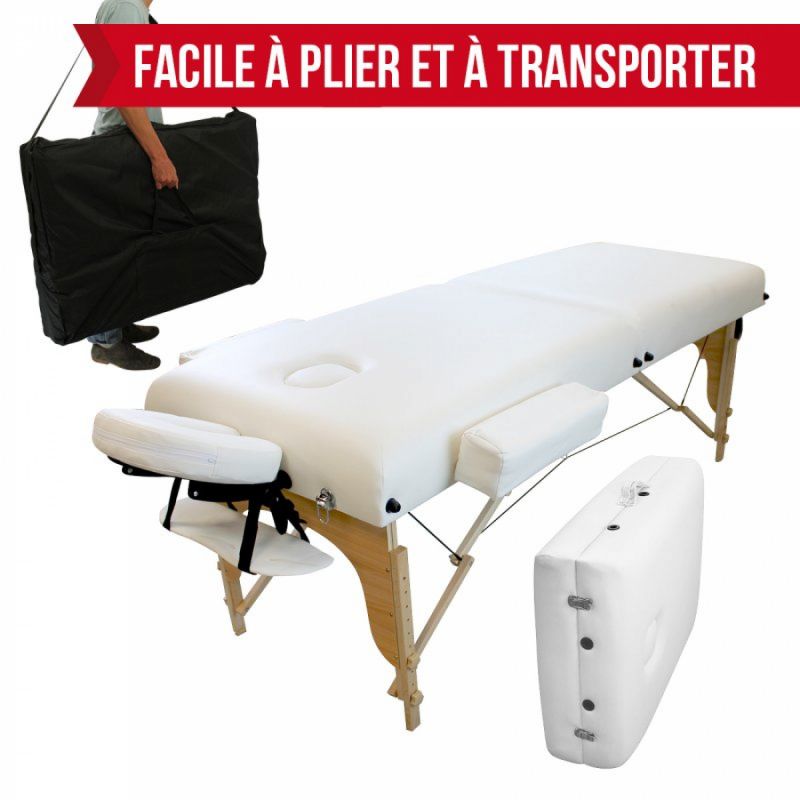 Table de massage bois confort plus - 2 Zones - Blanc
