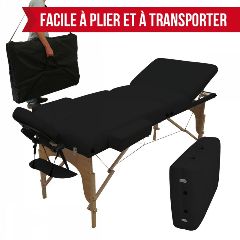 Table de massage bois confort plus - 3 Zones - Noir