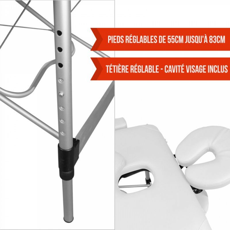 Table de massage aluminium - 2 Zones - Blanc