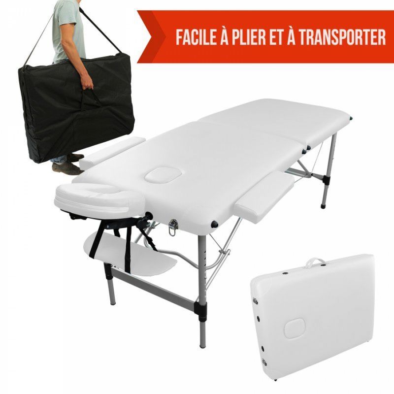 Table de massage aluminium - 2 Zones - Blanc