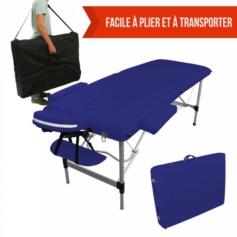Table de massage aluminium - 2 Zones - Bleu azur