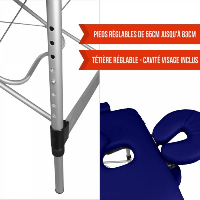 Table de massage aluminium - 2 Zones - Bleu azur