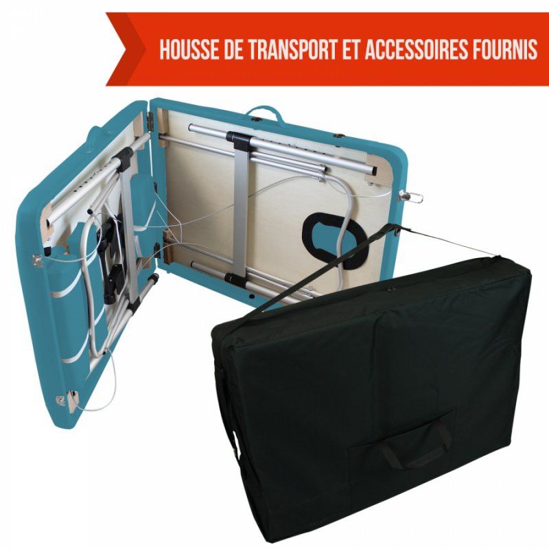 Table de massage aluminium - 2 Zones - Bleu turquoise