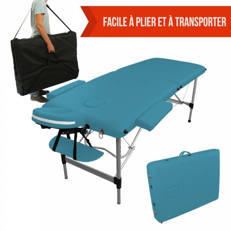 Table de massage aluminium - 2 Zones - Bleu turquoise