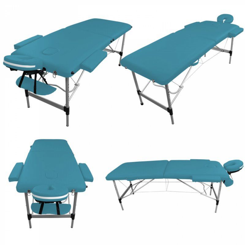 Table de massage aluminium - 2 Zones - Bleu turquoise
