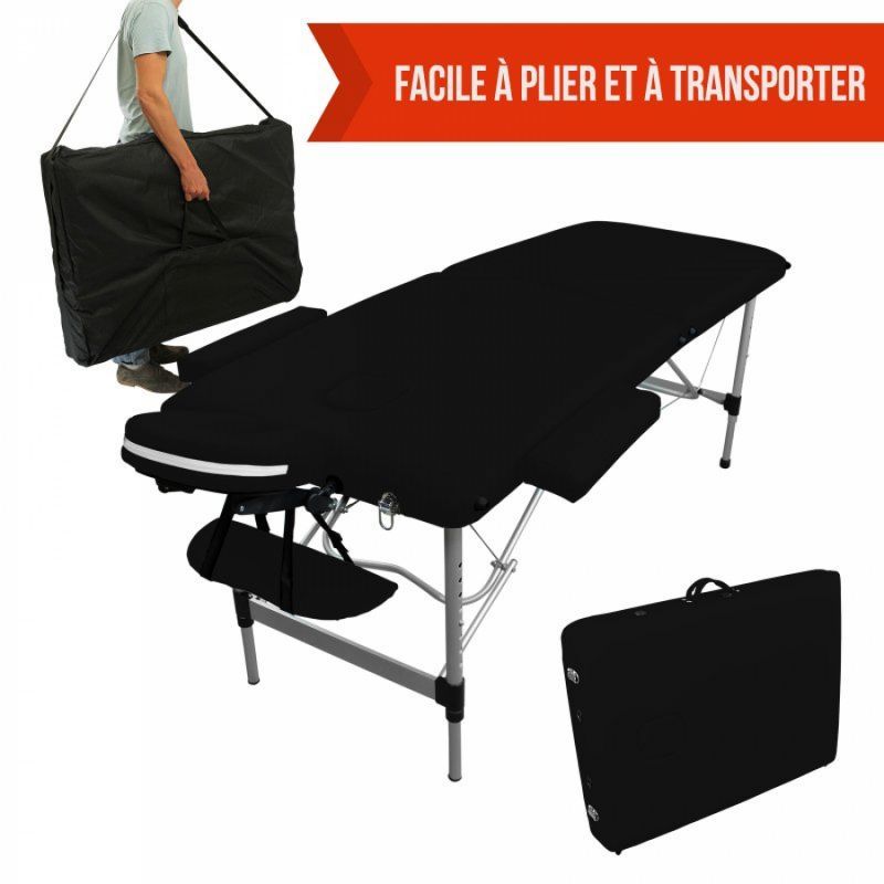 Table de massage aluminium - 2 Zones - Noir