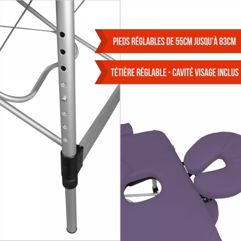 Table de massage aluminium - 2 Zones - Violet